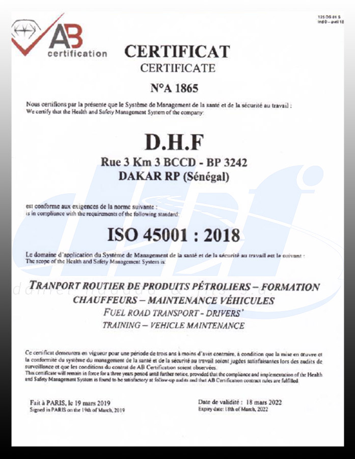 certificat ohsas 18001 DHF